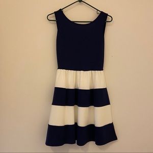 Navy and white striped dress